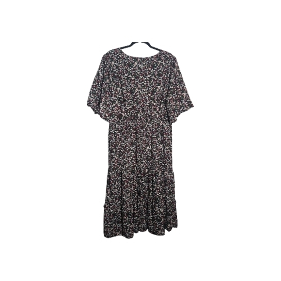 Draper James XL Black Floral Tiered Fit And Flare Midi Dress Elbow Puff Sleeves - Picture 6 of 8